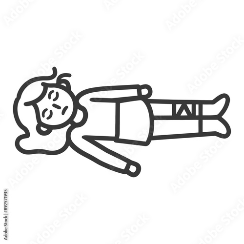 unconscious little girl with injury minimalist line art icon logo symbol 