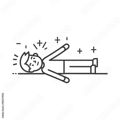unconscious little boy with injury minimalist line art icon logo symbol 