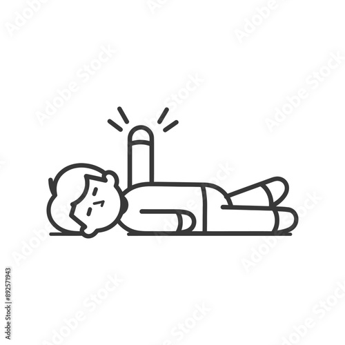 unconscious little boy with injury minimalist line art icon logo symbol 
