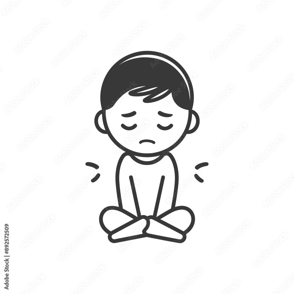 very sad little boy sitting alone minimalist line art icon logo symbol very sad little boy sitting alone minimalist line art icon logo symbol