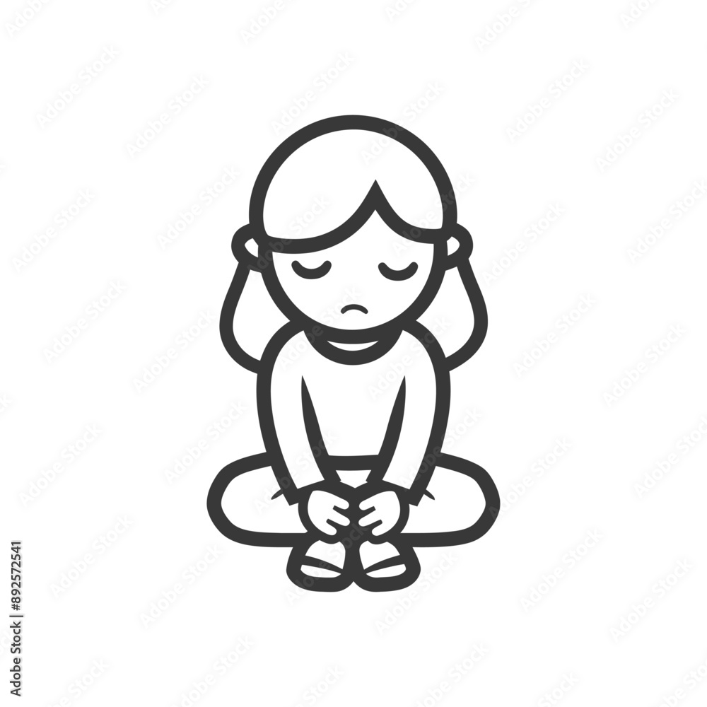 very sad little girl sitting alone minimalist line art icon logo symbol very sad little girl sitting alone minimalist line art icon logo symbol