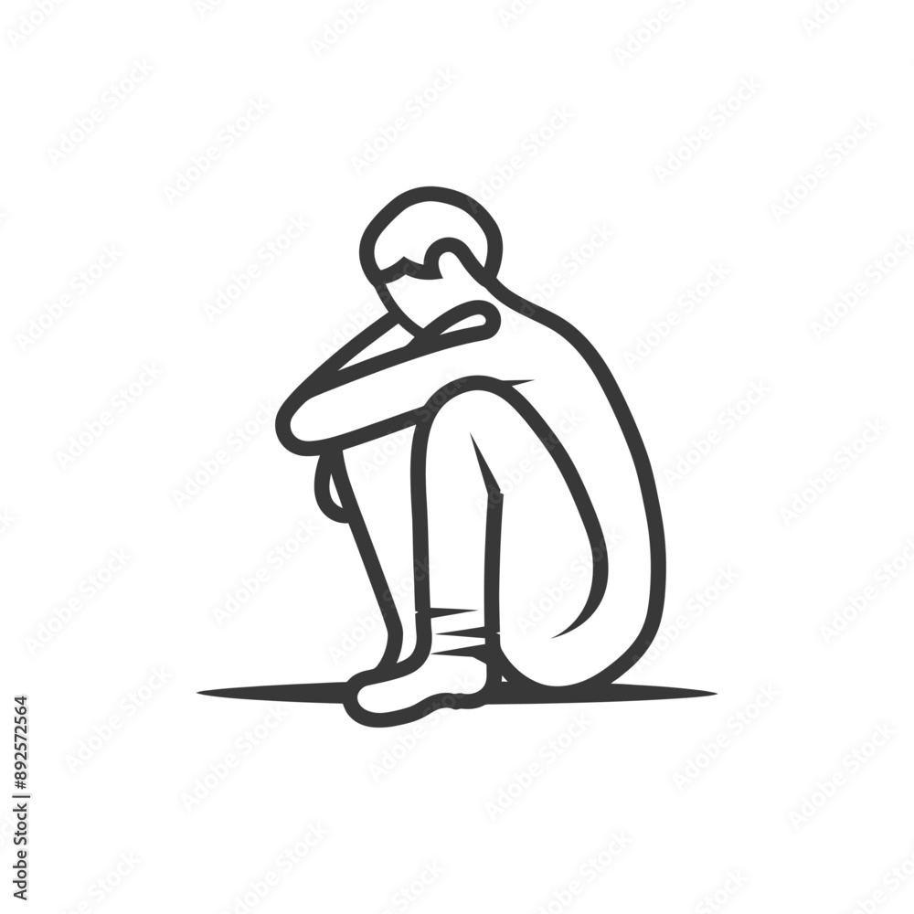 very sad man sitting alone minimalist line art icon logo symbol very sad man sitting alone minimalist line art icon logo symbol