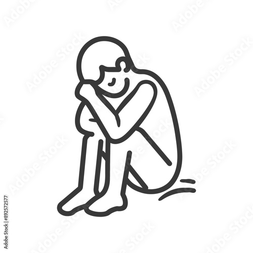 very sad man sitting alone minimalist line art icon logo symbol 