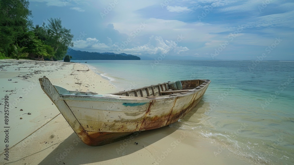 Abandoned Wooden Boat on Tropical Beach Abandoned Wooden Boat on Tropical Beach