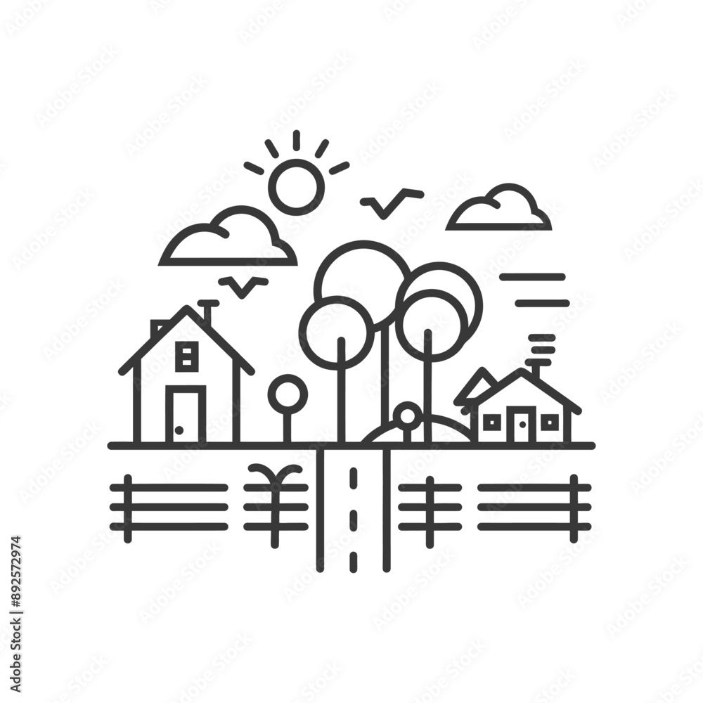 Fototapeta premium village minimalist line art icon logo symbol