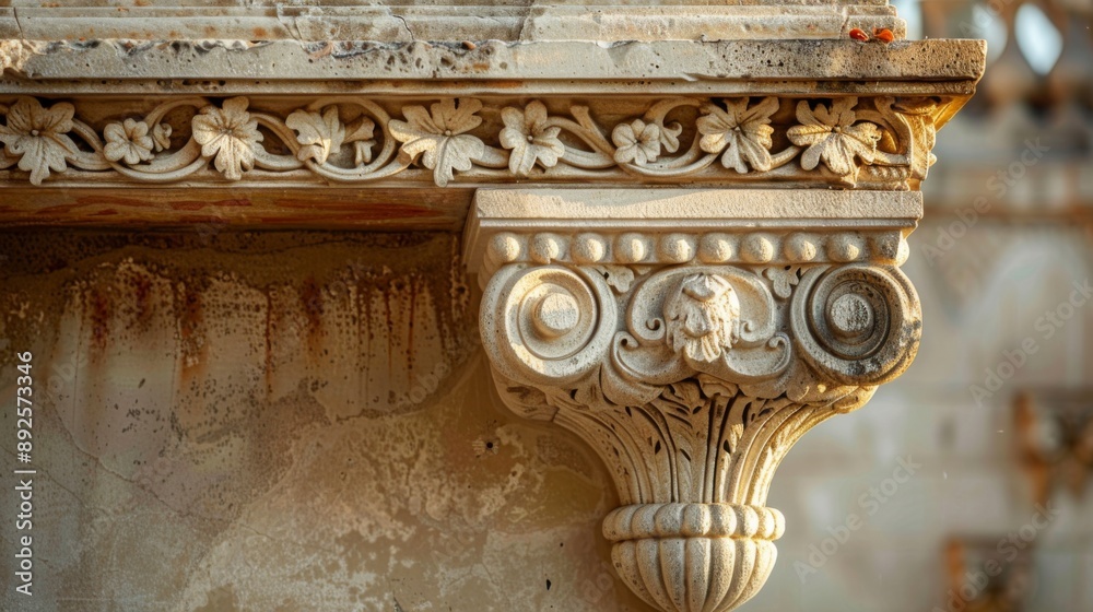 Obraz premium Ornate Stone Carving on Architectural Column