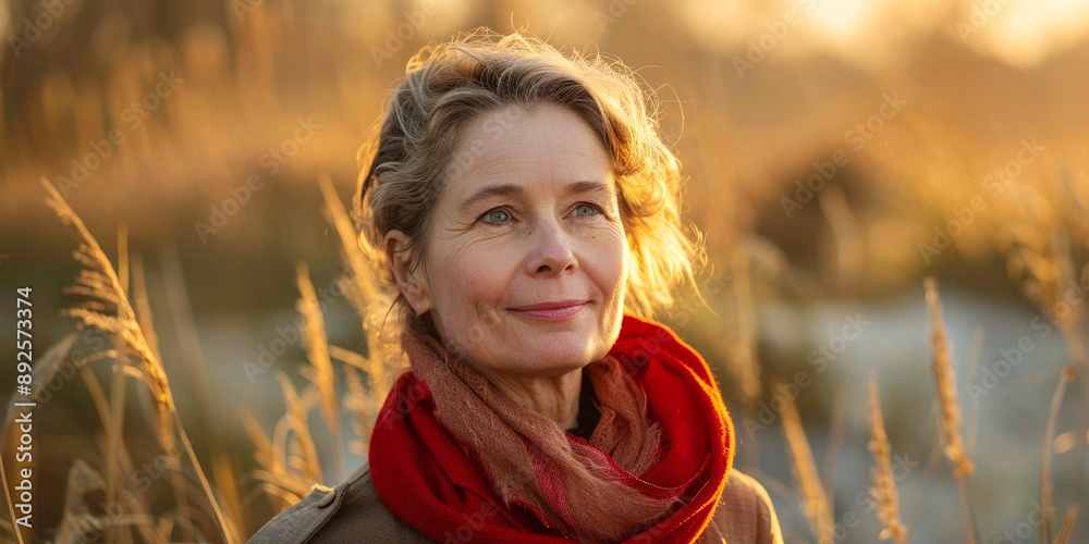 aged female person in the field at sunset aged female person in the field at sunset