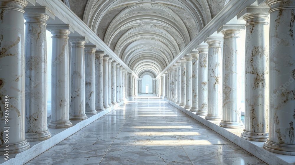 Marble Pillared Hallway in Grand Architectural Space Marble Pillared Hallway in Grand Architectural Space