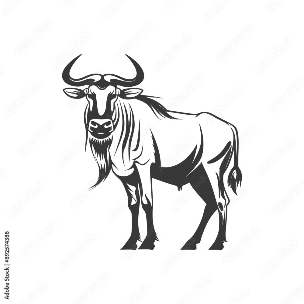 Fototapeta premium wildebeest animal minimalist line art icon logo symbol 