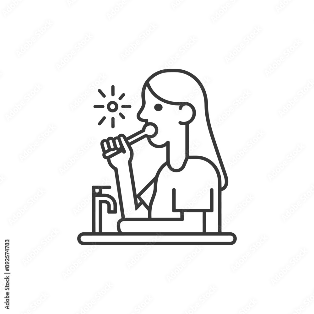 woman brushing his teeth minimalist line art icon logo symbol woman brushing his teeth minimalist line art icon logo symbol