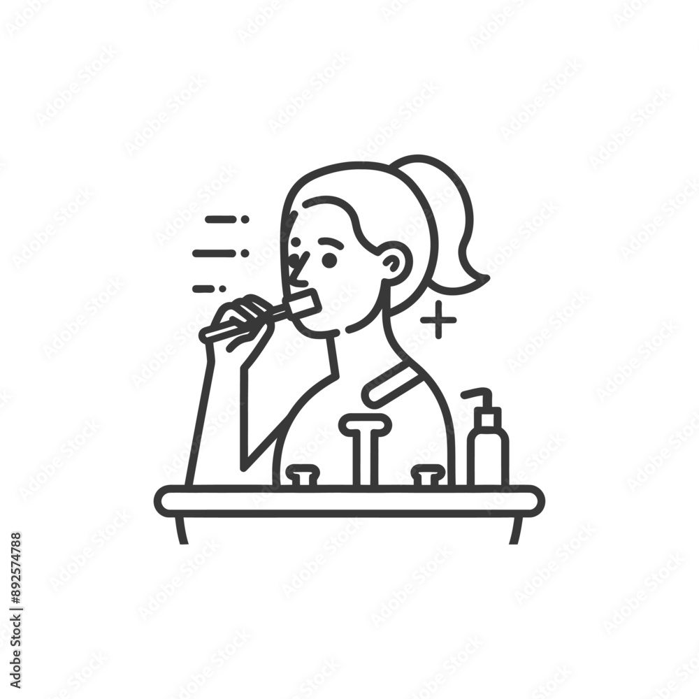 woman brushing his teeth minimalist line art icon logo symbol woman brushing his teeth minimalist line art icon logo symbol