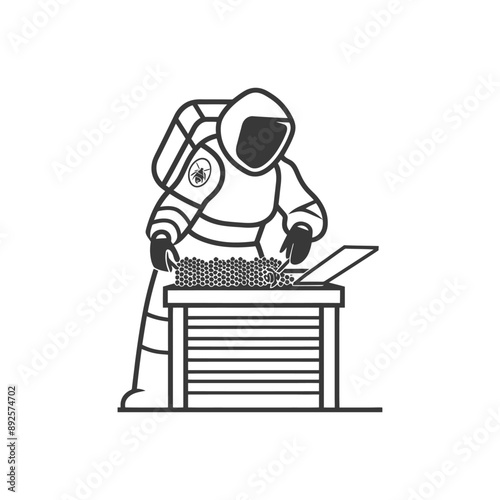 woman beekeeper in action minimalist line art icon logo symbol 