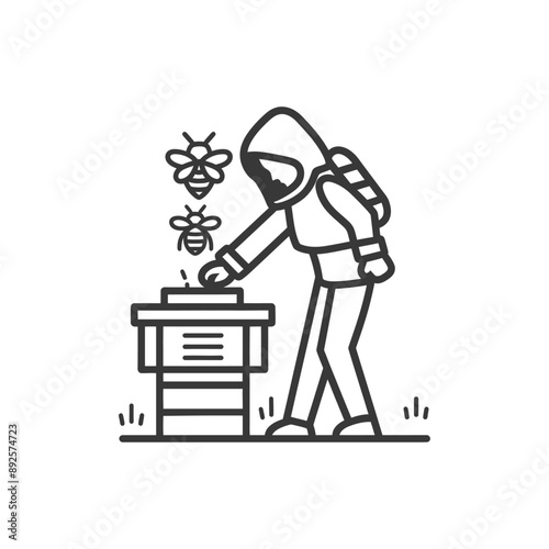 woman beekeeper in action minimalist line art icon logo symbol 