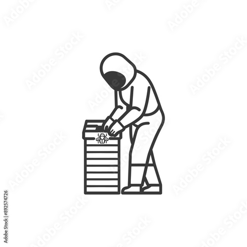 woman beekeeper in action minimalist line art icon logo symbol 