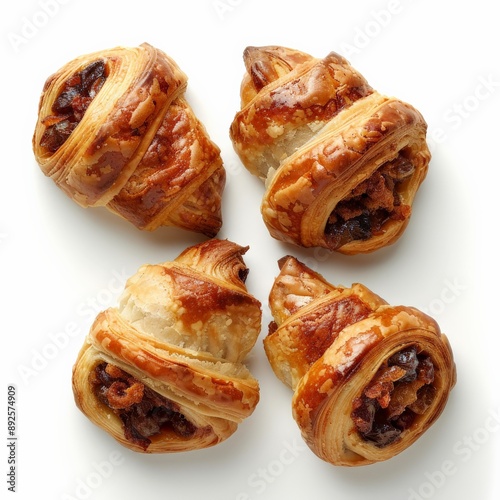 Freshly baked rugelach pastries on white surface photo