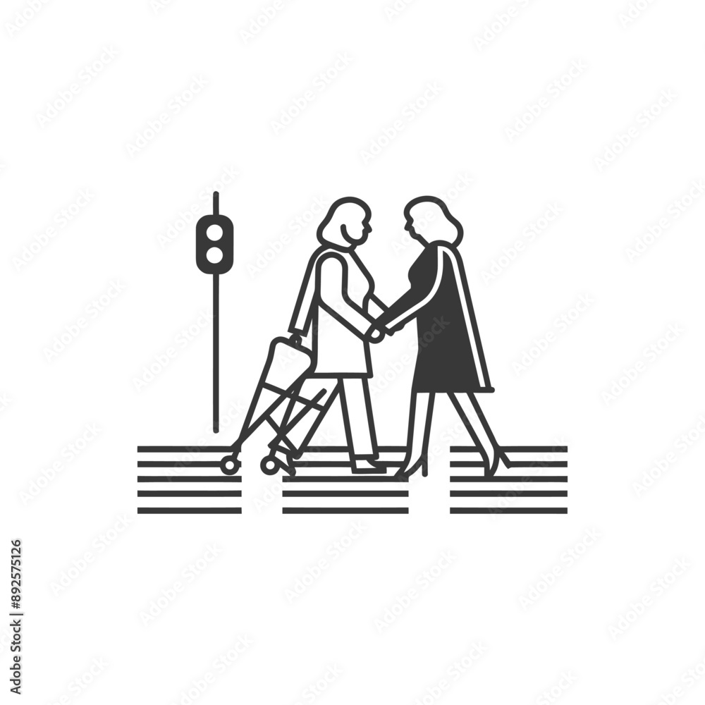 woman helps the elderly man cross minimalist line art icon logo symbol woman helps the elderly man cross minimalist line art icon logo symbol
