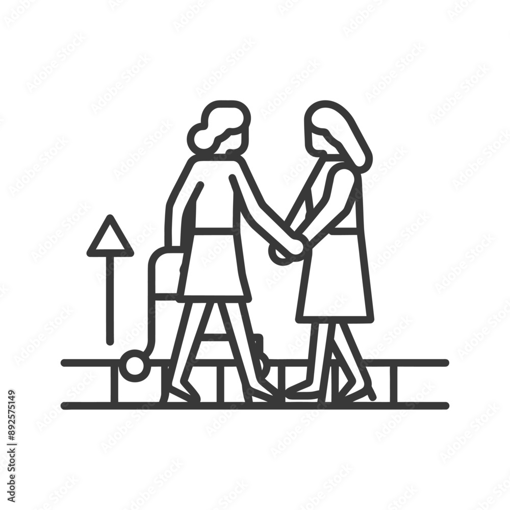 woman helps the elderly woman cross minimalist line art icon logo symbol 