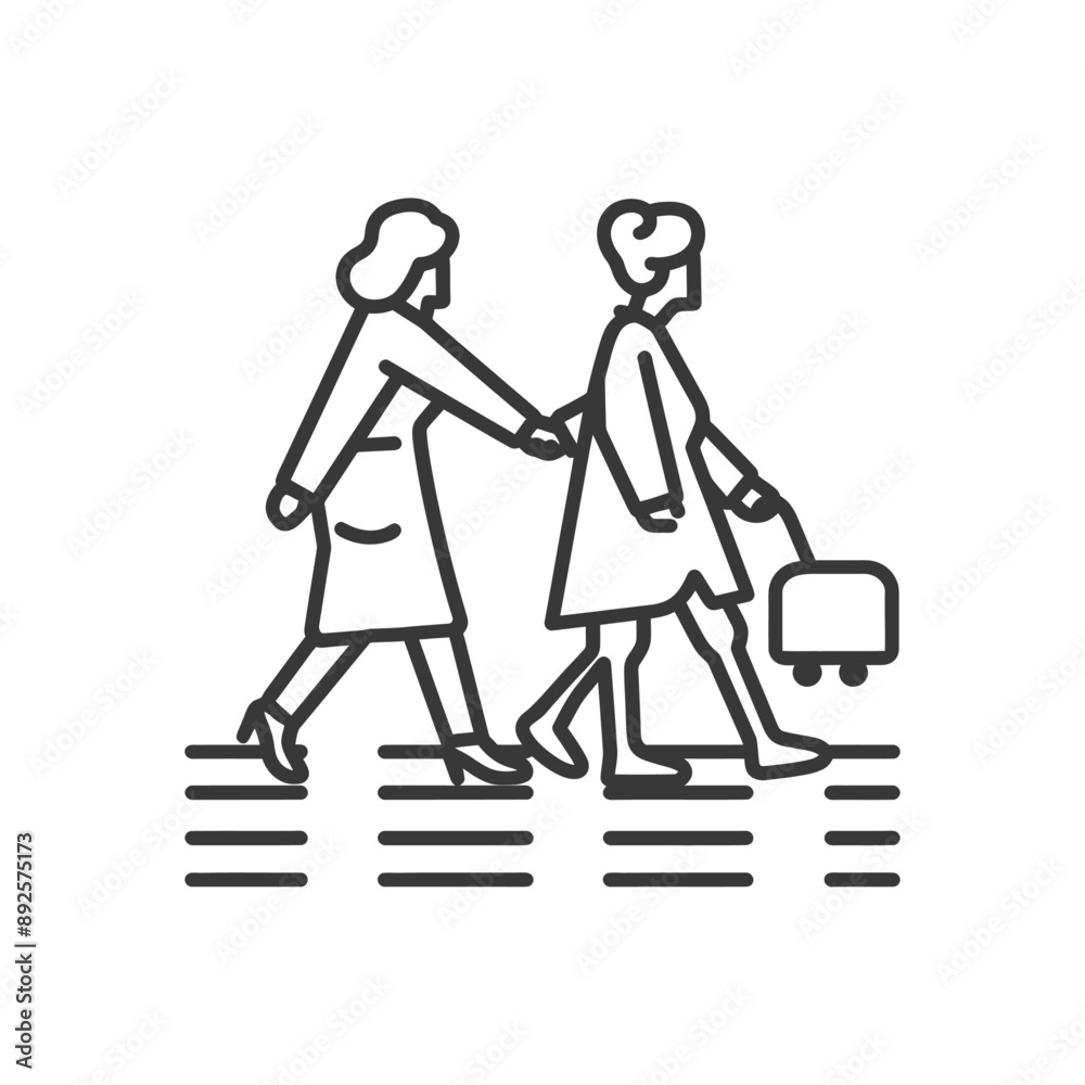 woman helps the elderly woman cross minimalist line art icon logo symbol woman helps the elderly woman cross minimalist line art icon logo symbol