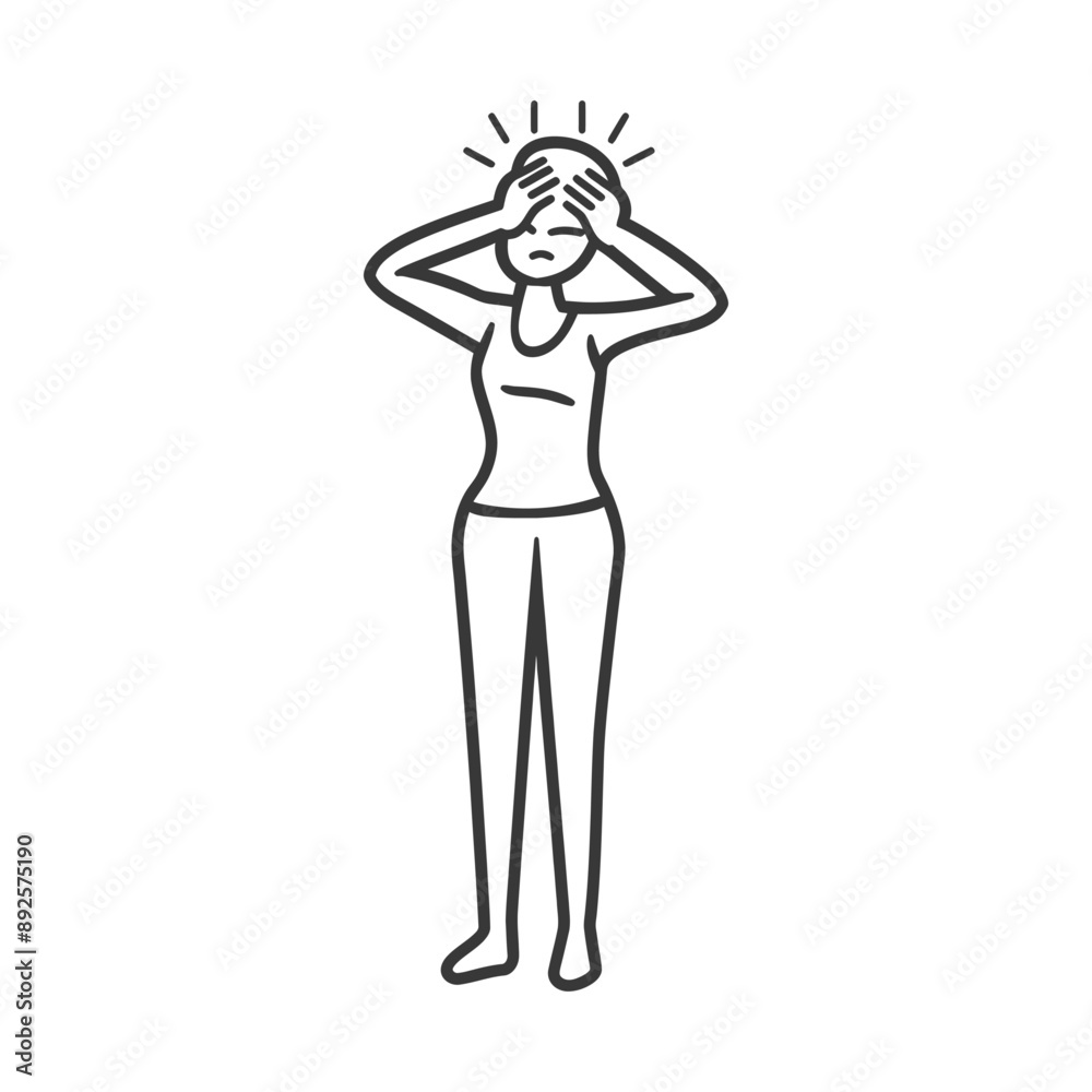 woman holding headache in pain minimalist line art icon logo symbol woman holding headache in pain minimalist line art icon logo symbol