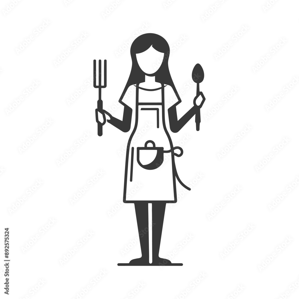 woman in apron with kitchen utensil minimalist line art icon logo symbol woman in apron with kitchen utensil minimalist line art icon logo symbol