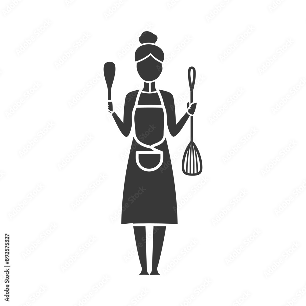 woman in apron with kitchen utensil minimalist line art icon logo symbol 