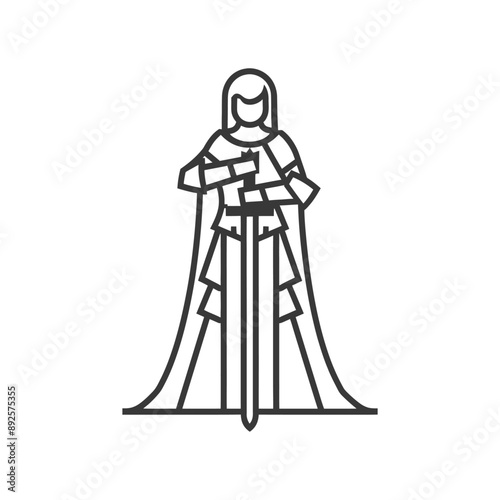 woman knight minimalist line art icon logo symbol 