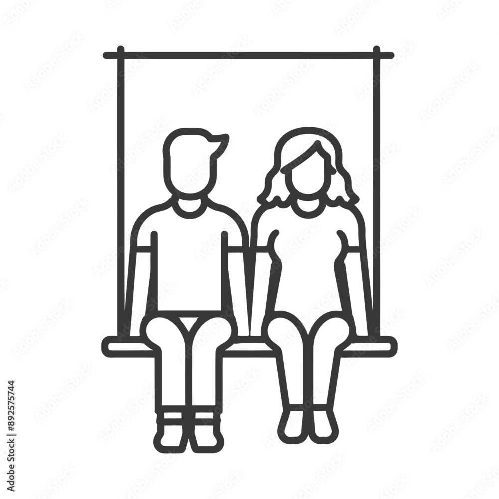 young couple sitting on a swing minimalist line art icon logo symbol 