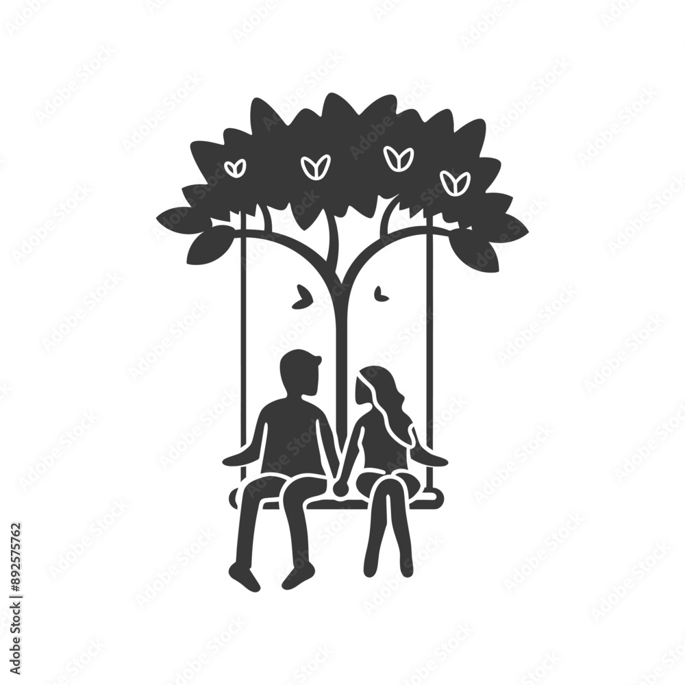 young couple sitting on a swing minimalist line art icon logo symbol young couple sitting on a swing minimalist line art icon logo symbol
