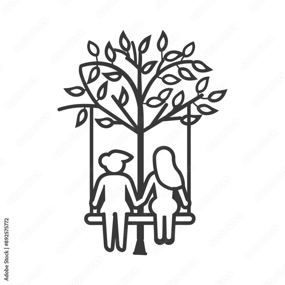 young couple sitting on a swing minimalist line art icon logo symbol young couple sitting on a swing minimalist line art icon logo symbol