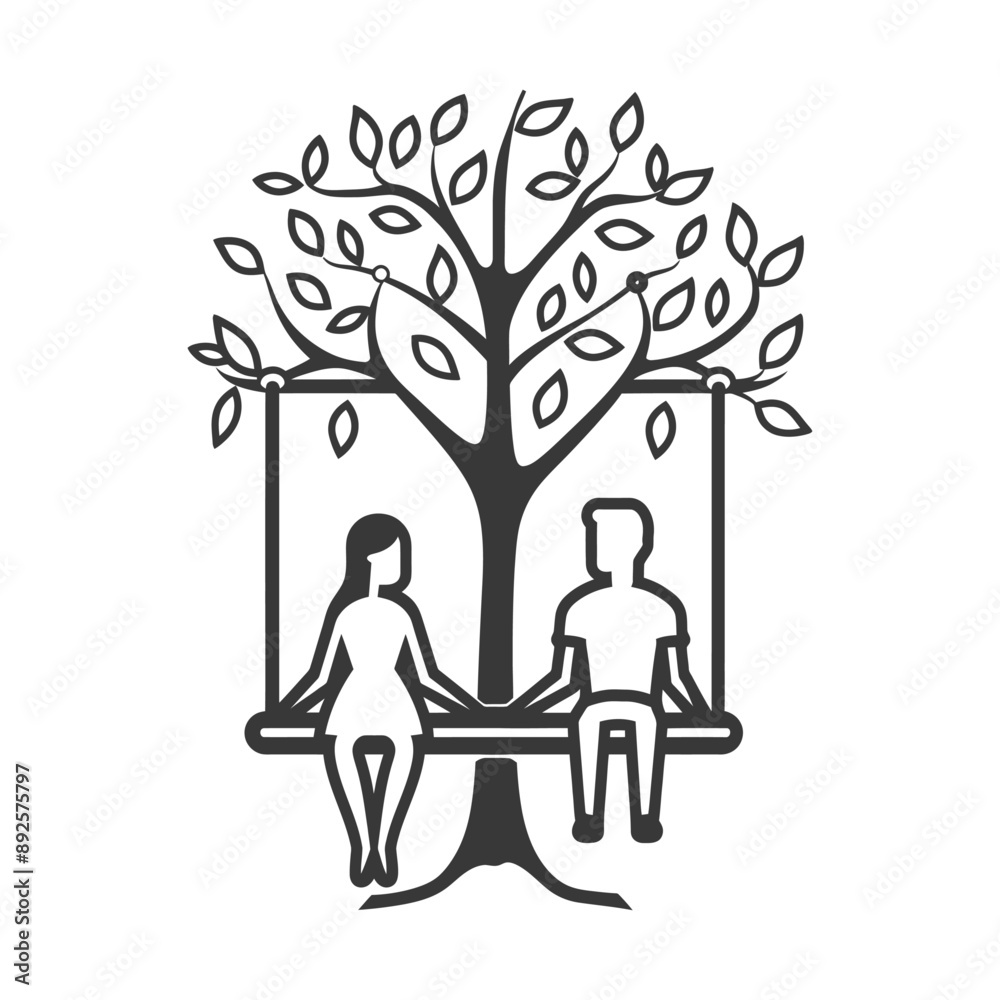 young couple sitting on a swing minimalist line art icon logo symbol young couple sitting on a swing minimalist line art icon logo symbol