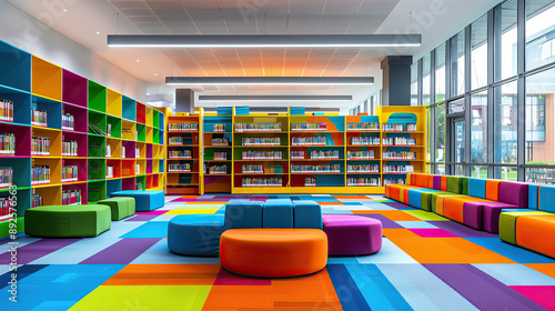 Colorful library with books