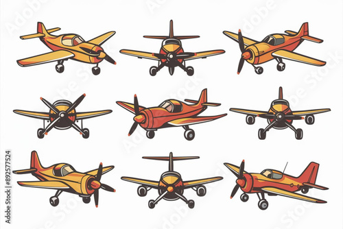 set of airplanes in different poses, airplane collection 