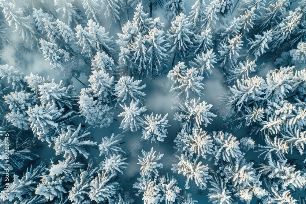 A forest covered in snow with trees that are covered in ice. The trees are tall and the snow is covering them A forest covered in snow with trees that are covered in ice. The trees are tall and the snow is covering them