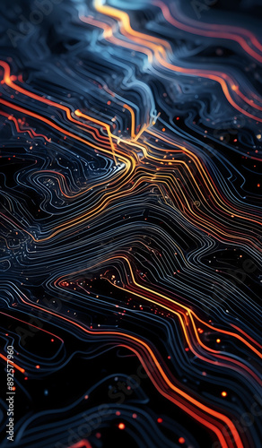 Colorful wavy neon lines background on black