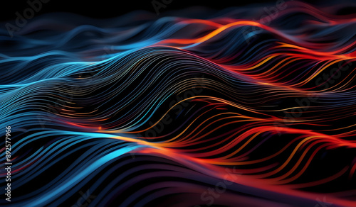 Colorful wavy neon lines background on black