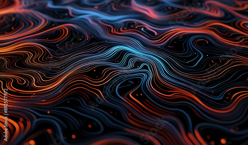 Colorful wavy neon lines background on black