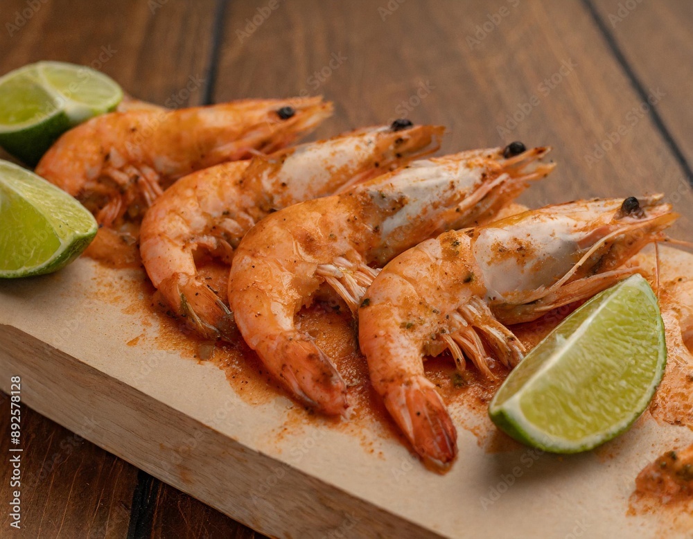 Cajun Shrimp. Delicious sauteed shrimp with cajun seasoning and lime on a maple plank. Cajun Shrimp. Delicious sauteed shrimp with cajun seasoning and lime on a maple plank.