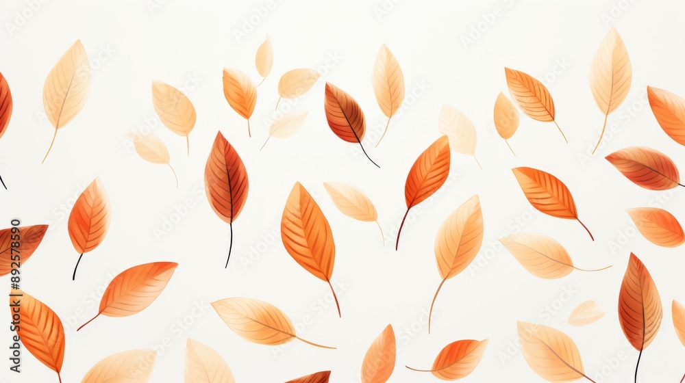 Vibrant orange leaves scattered in a random pattern on a soft, light background Vibrant orange leaves scattered in a random pattern on a soft, light background
