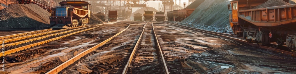 Fototapeta premium Sustainable Iron Ore Industry: Comprehensive Decarbonization Visualization for Green Mining Operations. Innovative Clean Energy Solutions in Mineral Extraction and Processing. 4K High-Resolution Wallp