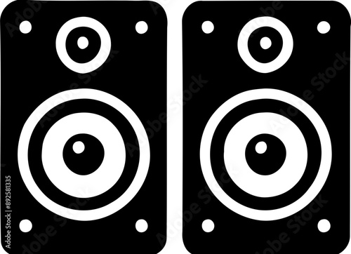 Silhouette of two audio speakers, sound system icon, music and sound equipment illustration
