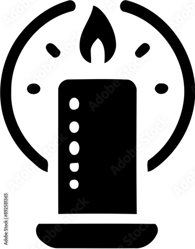 Silhouette of a lit candle in a holder, simple decorative candle icon for relaxation and ambiance