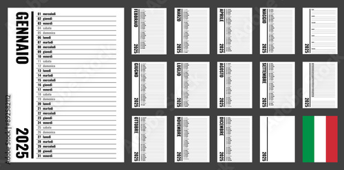 2025 year planner, vertical personal organizer template, italian month and weekday names