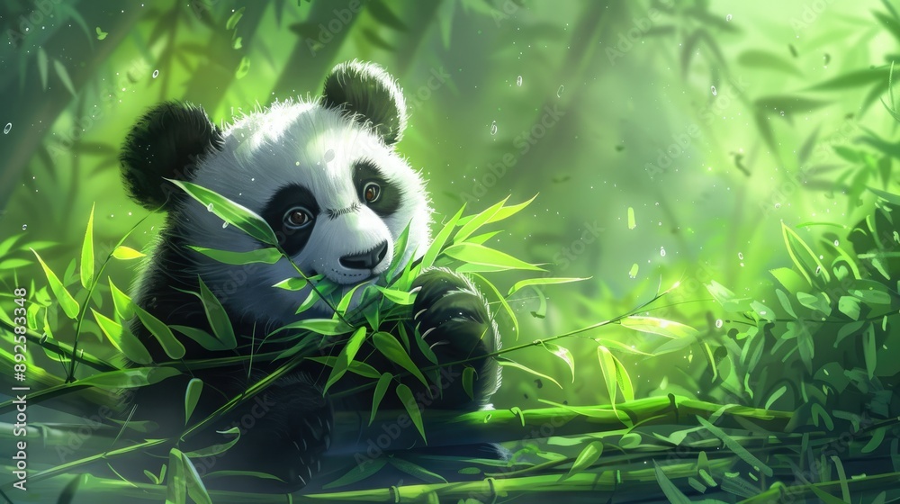 Obraz premium Panda munching bamboo