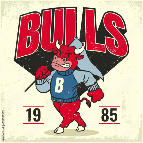 Bull College Sport Mascot Vintage Shirt Design