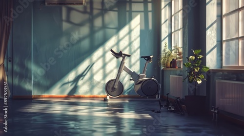 Gym Scene with Empty Exercise Bike