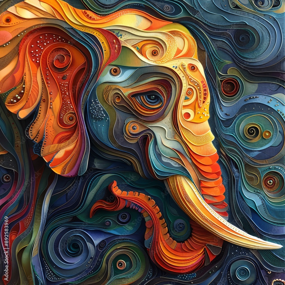 Abstract Elephant Portrait in Paper Cut Art
