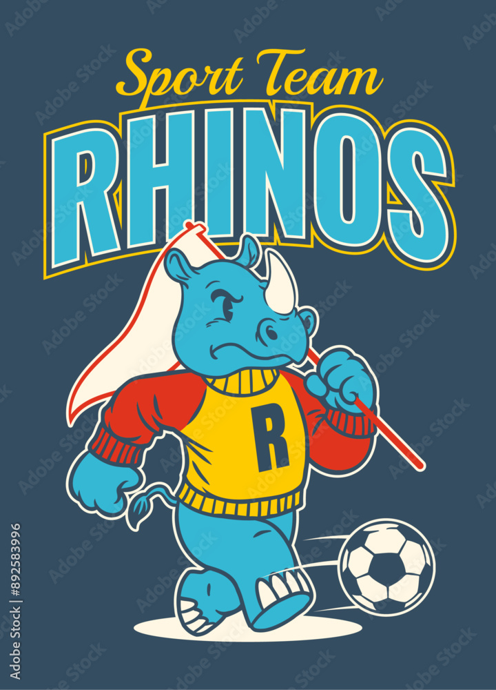 Fototapeta premium Rhino Sport Mascot Shirt Design in Vintage Style