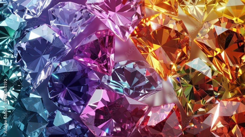 Digital rendering of a diamond font in various colors and textures, suitable for graphic design.