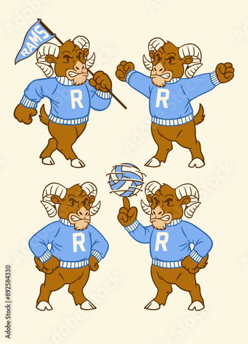 Set of Hand Drawn Ram Sport Mascot Vintage