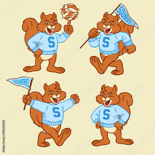 Set of Squirrels Sport Mascot in Vintage Style
